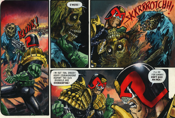 Dredd decapitates zombie