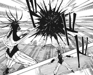 Yorozu traps and attacks Sukuna with her liquid metal.
