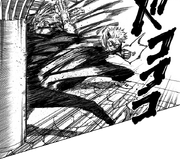 Yuji pummels Mahito into a pillar