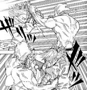 Hajime easily overpowering Hakari.