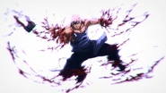 Juzo's limbs getting crushed as a result of getting hit by the effects of Blue directly.