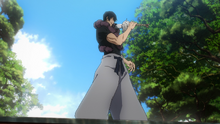 Toji using his cursed spirit's ability to store his weapons.