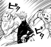 Gojo stops the clones with the Infinity.