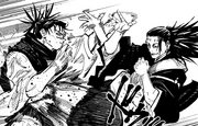 Choso kicked by Pseudo-Geto.