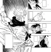 Utahime using her cursed technique to amplify Gojo's cursed energy.