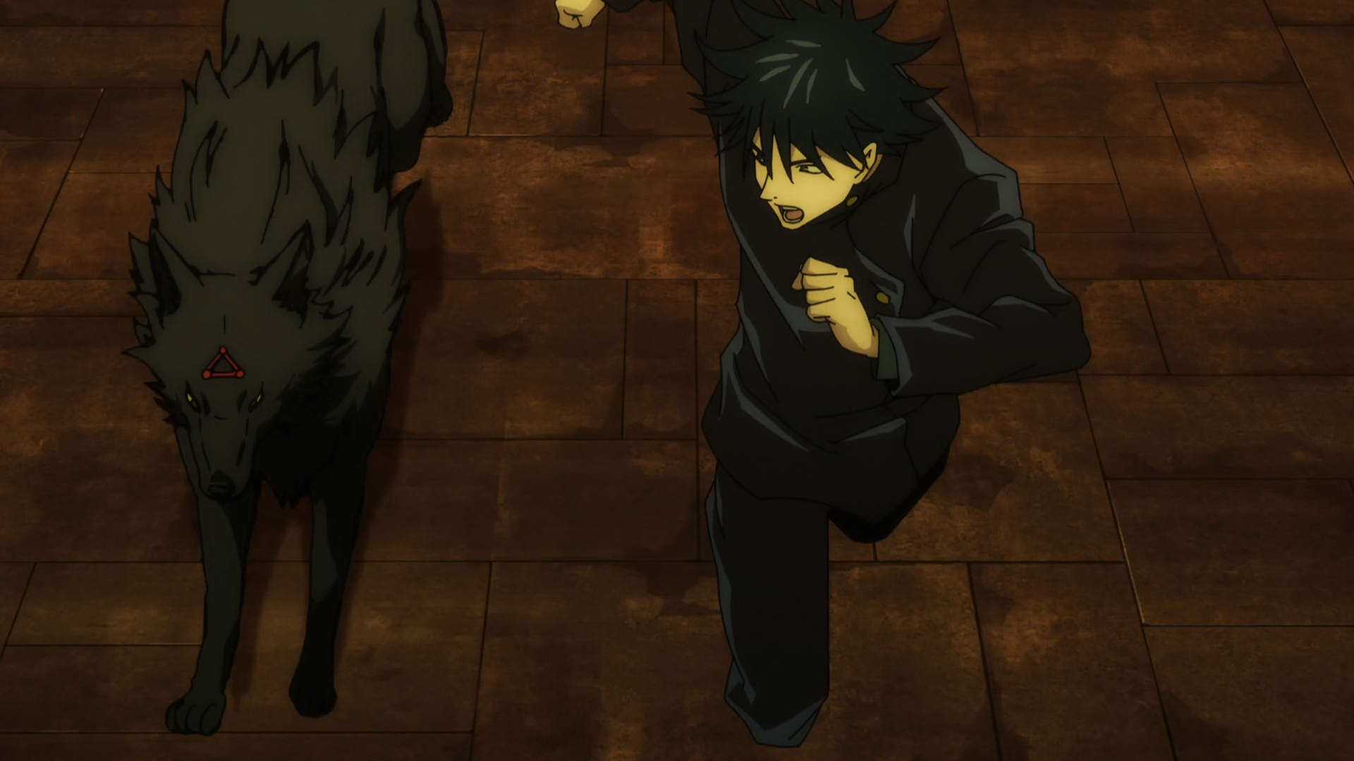 Megumi Fushiguro with a black wolf PNG Image