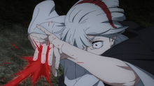 Uruame barely blocks Piercing Blood (Anime)