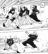 Noaya avoids Yuji and Choso with his speed.