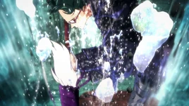 Maki crashing into a stream (Anime)