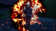 Gojo brushing off Jogo's volcanic attack (Anime)