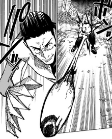 Hazenoki blasting his eye at Takaba
