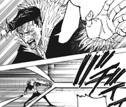 Ryu blocks Rika's cursed energy blast.