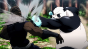 Mechamaru receiving a barrage of punches from Panda.