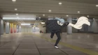 Mahito reforming himself while running through the station.
