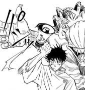 Yuta summons a megaphone with the snake eyes and fangs sigil.