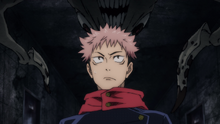 Curse appears above Yuji (Anime)