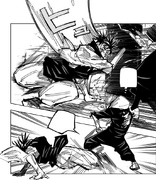 Choso tries to sweep kick Yuji.