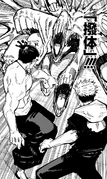 Mahito attacks Yuji and Aoi Todo with Body Repel