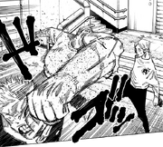 Mahito punches Yuji from inside a civilian