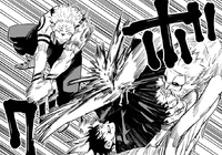 Нуэ прикрывает крылом Мегуми от ударов 