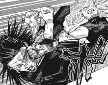 Yuki punches Kenjaku's arm off