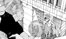 Satoru Gojo attacking Sukuna with Blue