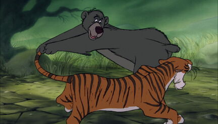 Baloo the Bear grabs hold of Shere Khan the Tiger's tail