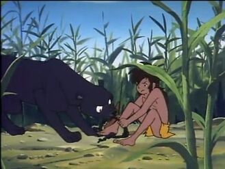 Bagheera helping Mowgli