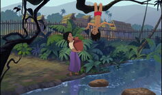 Shanti is looking at Mowgli who's upside down
