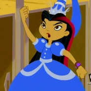 June’s Good Witch of the North Costume Is a blue hat and dress june wears to Rachael’s Wizard of Oz themed Bat mitzvah Party.