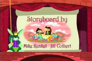 Ray Ray and June a pile of candy, with storyboard credits.