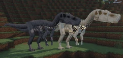 To the left: Baryonyx Fossilized Skeleton. To the right: Baryonyx Fresh Skeleton.