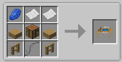 Skeleton Assembly Table Crafting Recipe. Oak Wood Slabs can be replaced by any kind of wooden slabs.