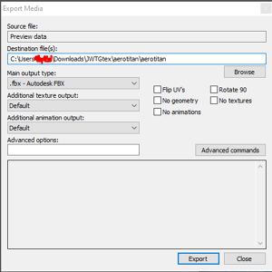 Noesis export settings with custom output location