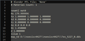 What a .mtl file for a ripped .obj could look like. This file has NOT been linked to the correct texture yet