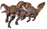 Gorgosaurus attacking the hadrosaur 