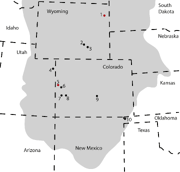 Map showing locations of  remains from the  (gray); 5 (the red dot) is the B