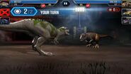 Brawlosaur Indominus rex fighting a Level 7 Tyrannosaurus rex