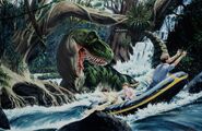 Early Concept Art of Alan Grant and the kids on what would become the Jungle River Cruise