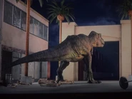 Rexy about to turn around after she picked up the smell of Darius and Sammy hiding from her