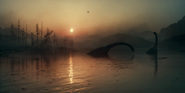 A pair of Brachiosaurus drinking from a lake