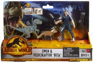 Owen and Velociraptor (Beta) alongside a Fox