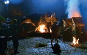 Ein Triceratops wütet im InGen-Camp.