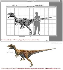 Изображение в 1 электронном издании романа "Парк Юрского периода" и иллюстрация  из книги "The Macmillan Illustrated Encyclopedia of Dinosaurs" (1988)