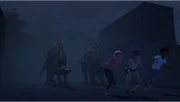 Brooklynn, Ben y Darius huyendo de los Ouranosaurus