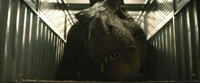 Rexy, as she appears in the first trailer to Jurassic World: Fallen Kingdom.