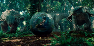 Ankylosaurus running next to Gyrosphere 07 escaping Indominus rex