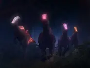 Un troupeau de Parasaurolophus lux fuyant le Scorpios rex