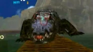 the Deinosuchus on the water bridge/platforms