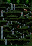 Complete map of River, with icons showing which waterfalls are death drops. Most of these waterfalls can be avoided simply by proceeding straight ahead, but where an alternate route is needed, arrows are shown.